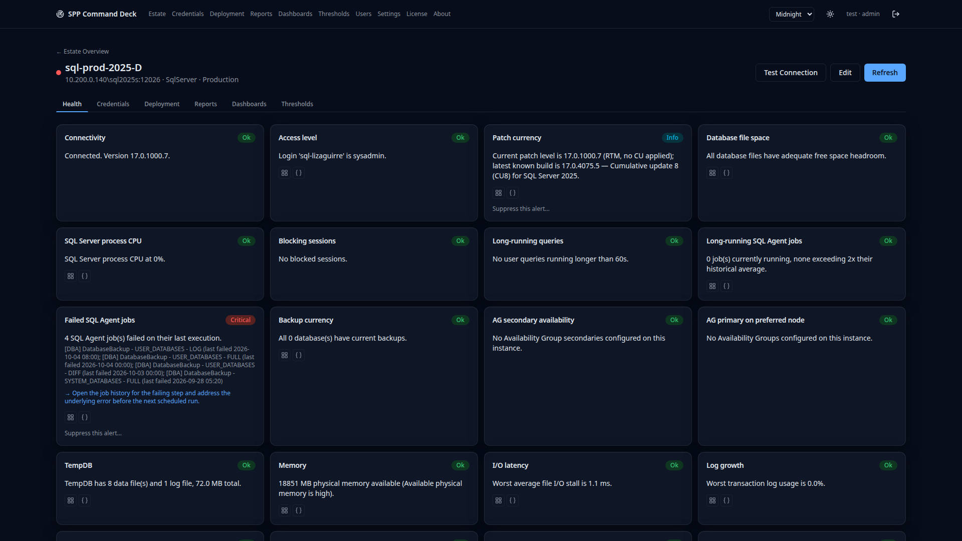 Server detail page showing the full check breakdown
